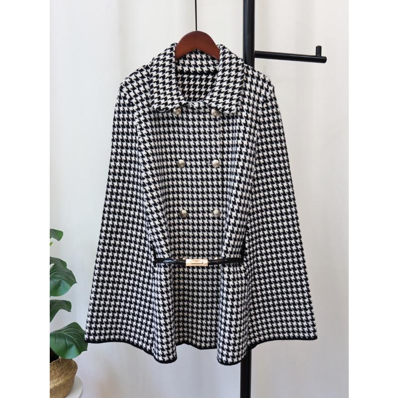 

Осень и зима новый высококачественный трикотажный двусторонний твидовый плащ в клетку «тысяча птиц», темпераментная куртка-свитер one size fits all чёрный