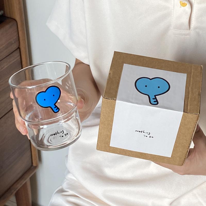

Homemade Love Cartoon Blue Elephant Tempered Glass Cup, High Temperature Water Cup Coffee Cup Valentine S Day Can enter dishwasher