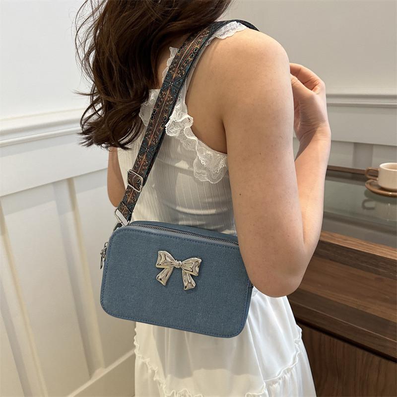 Elegant Black And Blue Stylish Bowknot Small Square Crossbody Bag For Everyday Use