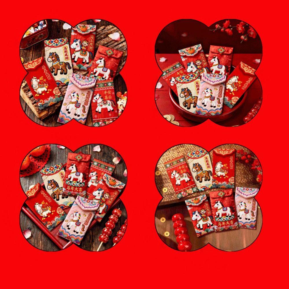 Cartoon 2026 Red Envelopes Embroidery Style Lucky Red Pocket Red Packet  Birthday Celebration