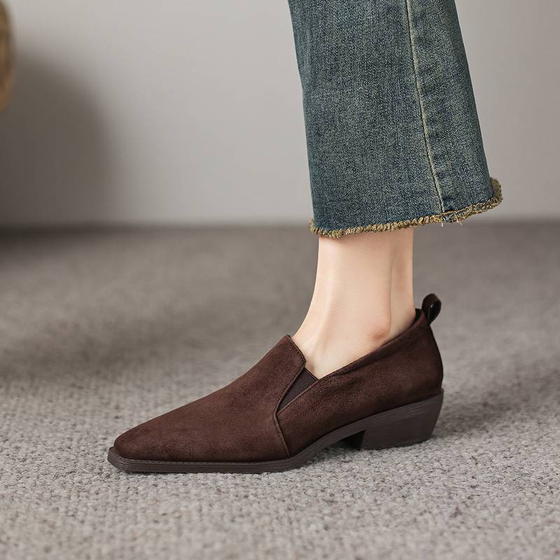 

Krazing Pot Sheep Suede Round Toe Med Heels Summer Shoes Solid Big Size 42 Slip on Women Oxford Shoes Shallow Pumps 42 коричневий