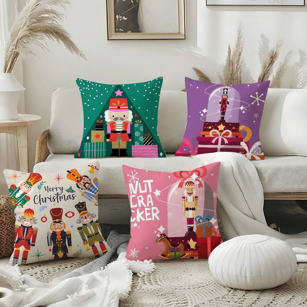 Nutcracker Soldier Christmas Pillow Case Home Dorm Chair Back Short Plush Double-Sided Printing Office Nap Time Cushion Cover