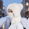 Women Hooded Cap Winter Knitted Balaclava Hat Ear Protection Fluffy Hat Lady Mask Neck Integrated Warmth Cover Hat