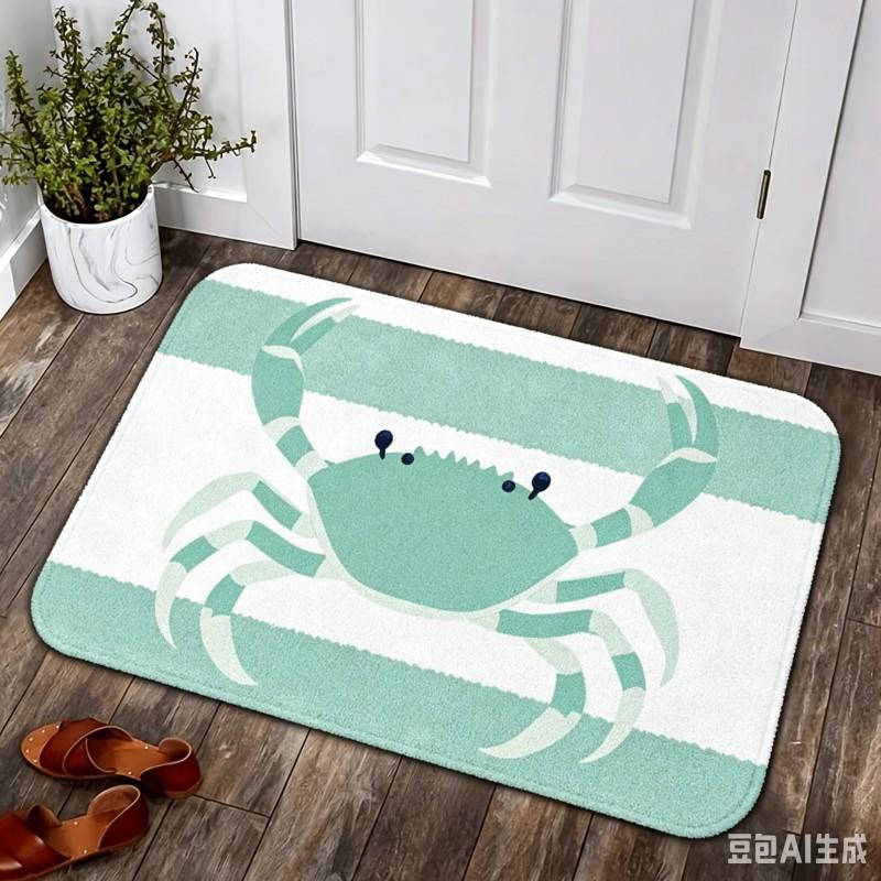 Nautical Crab Door Mat Classic Striped Pattern Welcome Doormat Non Slip Entrance Rug Washable Floor Carpet Kitchen Bathroom Mats
