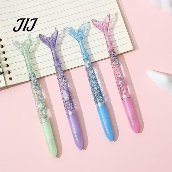 Creative Stationery for Girls 4PCS Mermaid Fish Tail Gel Pens Set, Gradient Transparent Barrel And Glossy Cute Office Desktop Decor Fin Decor, Smooth