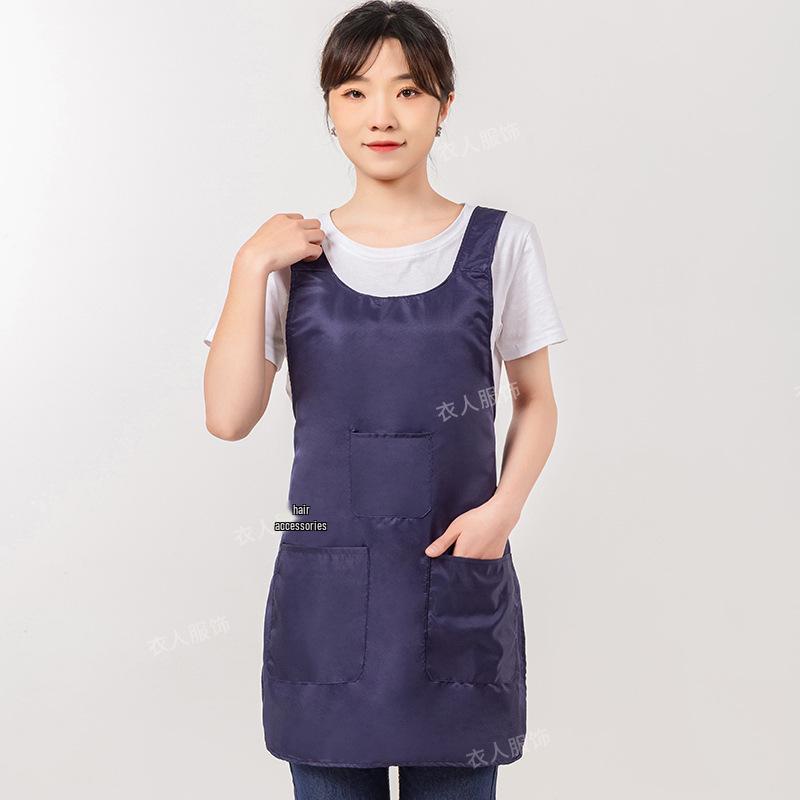 Women's Hair-Resistant, Stain-Proof Sleeveless Apron with Hat - Solid Color and Embroidered Design