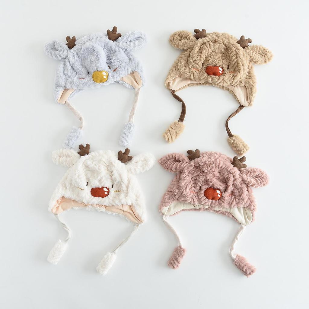 Cappello invernale antivento in peluche per bambini con orecchie da renna 3D - Caldo, carino, pullover con protezione per le orecchie