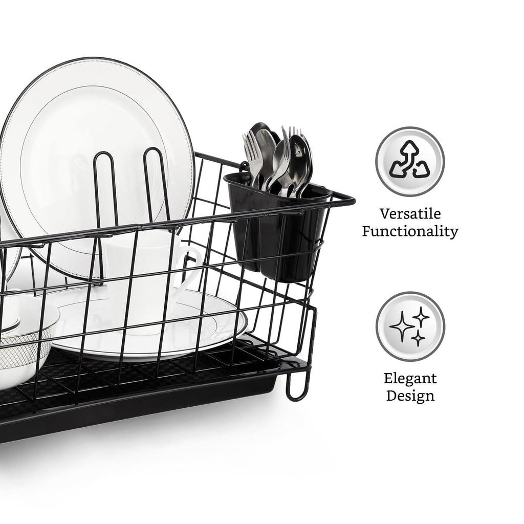 Luxuriöser Abtropfständer aus Stahl mit Abtropfschale | 3-teiliger Schneidebrett- und Glas-/Deckelhalter | Küchenkorb zum Trocknen von Utensilien