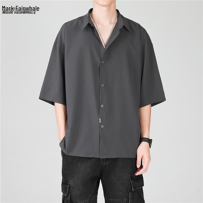 MARK FAIRWHALE Men s Ice Silk Casual Short-Sleeve Shirt 3XL