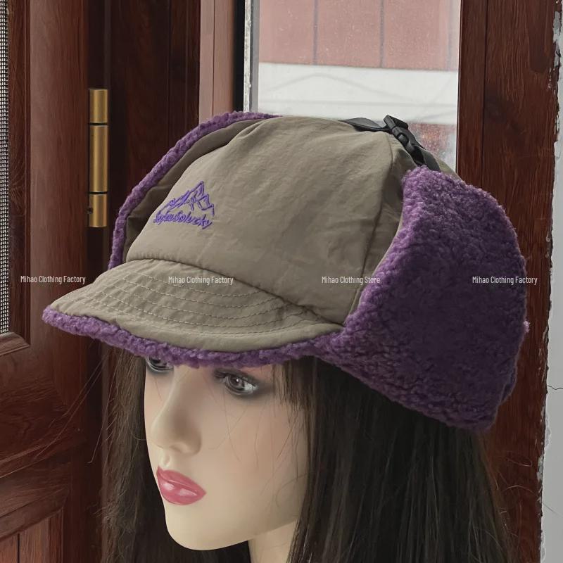 Winter Warmer Lammwolle Schnabelmütze mit Ohrenschutz zum Radfahren und Skifahren