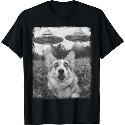 Corgi Hund UFO Utomjording Extraterrestriell Selfie T-shirt för Män Kvinnor Barn