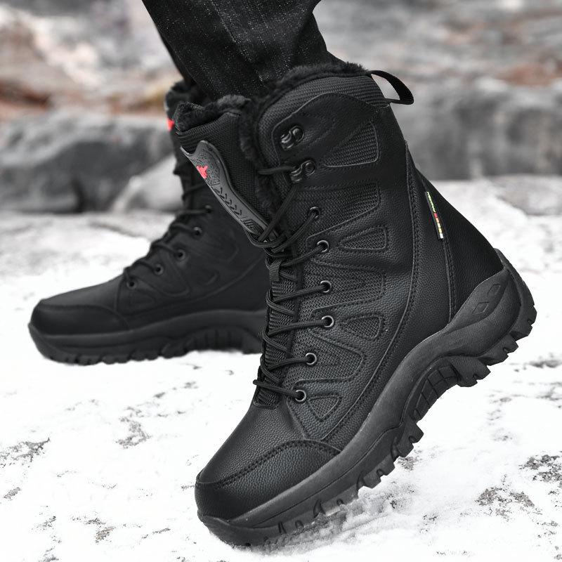 Winter High-top Snow Boots Velvet Thermal Cotton Shoes High Boots Couple Outdoor Tactical Boots Thickened Non-slip