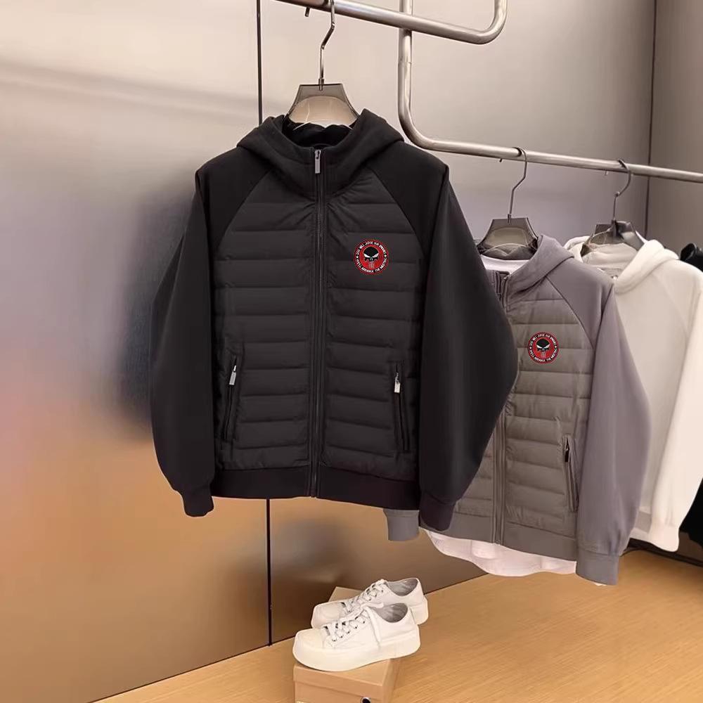 26 Cross-border high-quality trend fashion red and black round badge spring hooded warm light cotton coat men