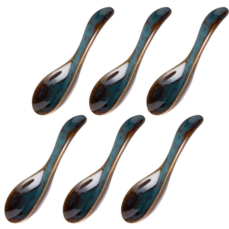 

Set of 6 Delicate Ceramic Serving Spoons with Artistic Styles Glazes and Smooth Surfaces for Easy Cleaning in Kitchens