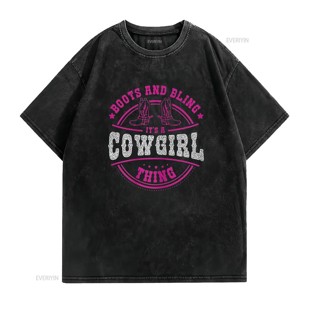 Womens boots bling it s a cowgirl thing Western Unique T Shirt for Women Soft and Breathable Casual vintage Washed streetwear