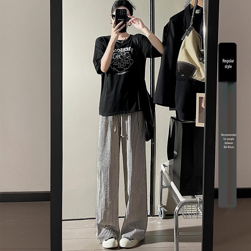 Women's Summer 2025 Striped High-Waisted Wide-Leg Casual Pants