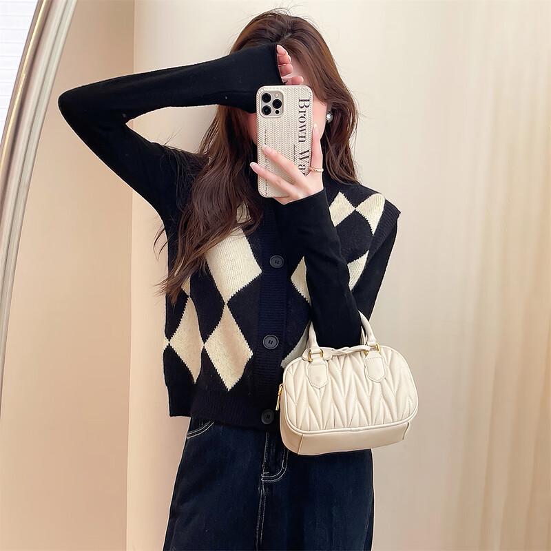 TonLion Women's Retro Plaid V-Neck Cardigan Vest