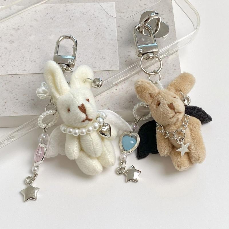 Soft Plush Rabbit Keychain Bag Charm With Alloy Hook, PP Cotton Stuffed Animal Accessory Ornament For Women Girls