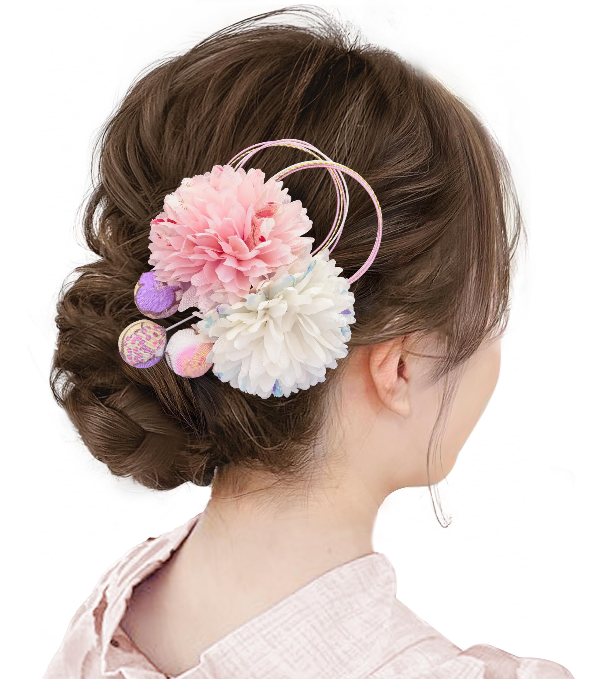 

[Baramoly Hair Accessory] Hair Accessory, Preserved Flower, Dahlia, Chirimen Japanese Ball, Mizuhiki, Fireworks Festival, Shichi-Go-San, Entrance