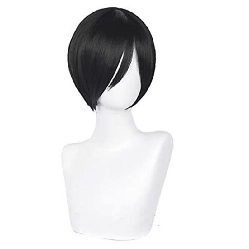 Vysoko kvalitná parochňa na cosplay Ada Wong 32 cm krátka čierna s pokožkou hlavy, žiaruvzdorné syntetické vlasy, anime, hra, film, cosplay parochne + sieťka na parochňu