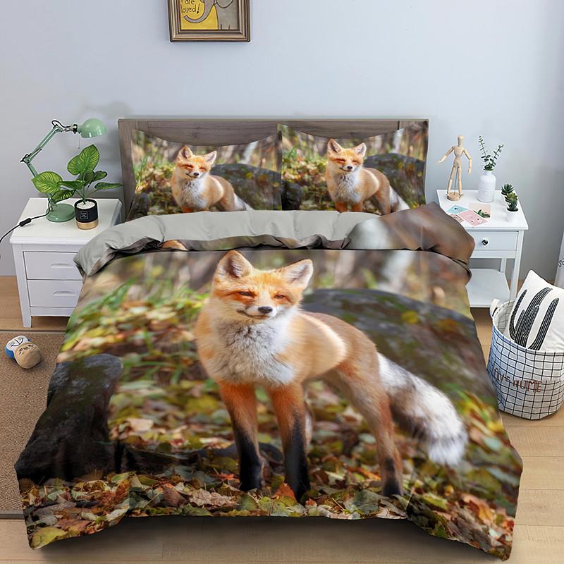 Animal Fox Bedding Set King Queen Size 3D Lovely Orange Fennec Fox Duvet Cover For Kids Teens Adults Bedroom Decor Quilt Cover