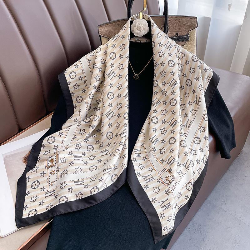 Spring and Autumn New Fashion 91 Square Scarf Women's Silk Scarf Foreign Style Shawl Neck Protection External Decorative Scarf Scarf