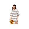 Anta Striped Round Neck Loose Short Sleeve Drop Shoulder T-Shirt Men Tops Snow-White Majestic-Gray 152428129-1