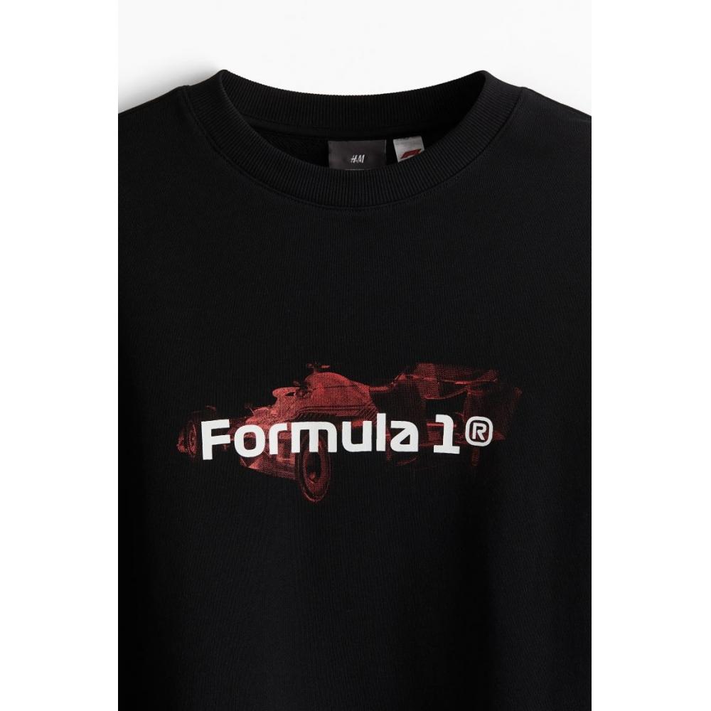 H M Oversized Fit Print sweatsHirt Black forMula 1
