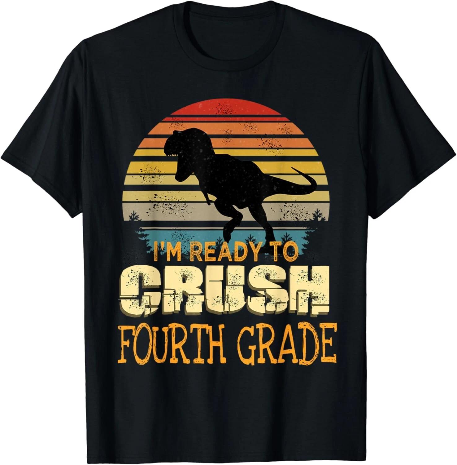 Ready To Crush Fourth 4th Grade Dinosaur Back To School Boys Gift Unisex T-Shirt 2XL