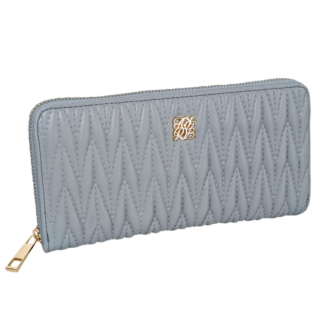 Quilted Long Wallet for Easy To Large Round Cute for Wallet with Coin Looks Faux Elegant R69 Blue [Crossmarberry] Women, Use, Capacity, Zipper,