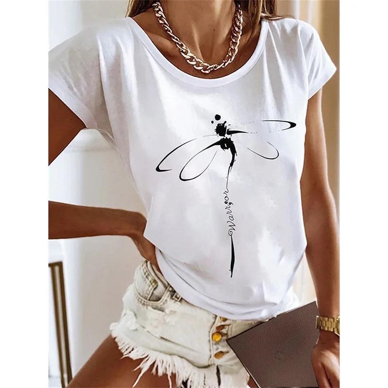 Summer Retro Women's T-shirt Red Heart Fashion 3D Printing Short-sleeved Casual Street Sports O Collar Ladies Shirt