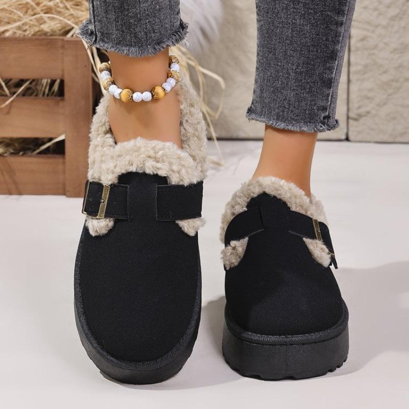 Fashion Buckle Platform Women Snow Boots Winter Comfortable Soft Short Plush Warm Shoes Women 2025 New Solid Color Ankle Boots Woman