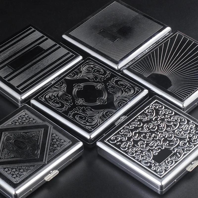 Portable Stainless Steel Metal Cigarette Case Patterned Decorative Cigarette Case Stylish Cigarette Storage Box 20 Cigarettes