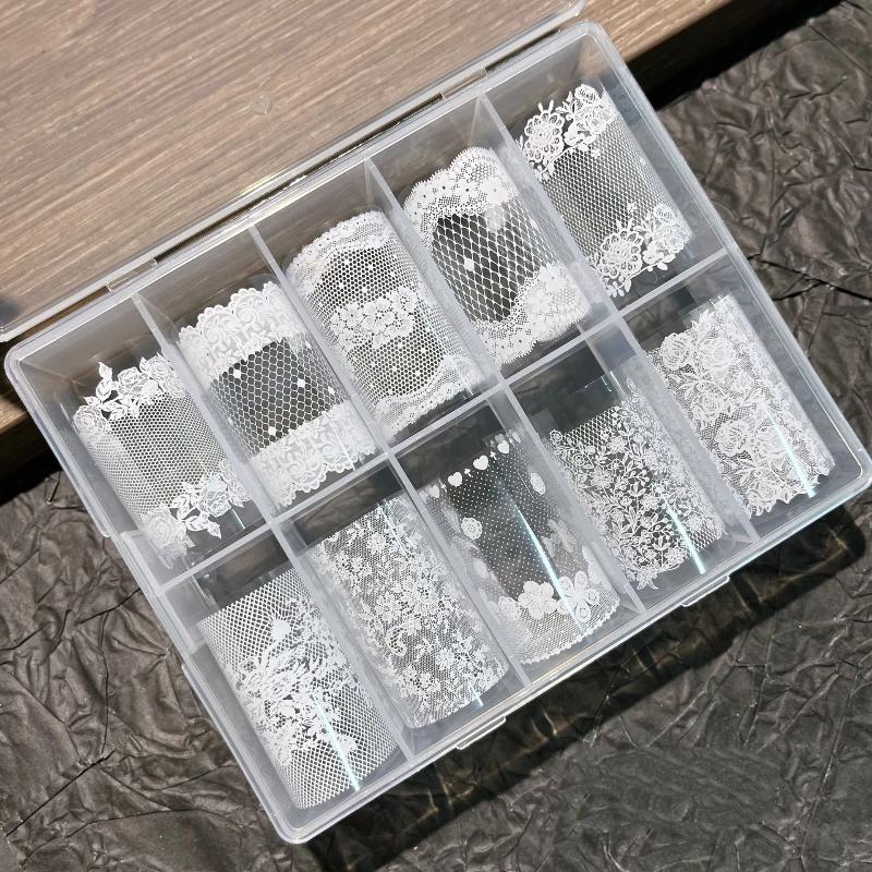 10 Rolls Sexy Lace Flower Nail Foils For Transfer Paper Sliders Floral Stickers Nail Art Decorations Manicure Decals