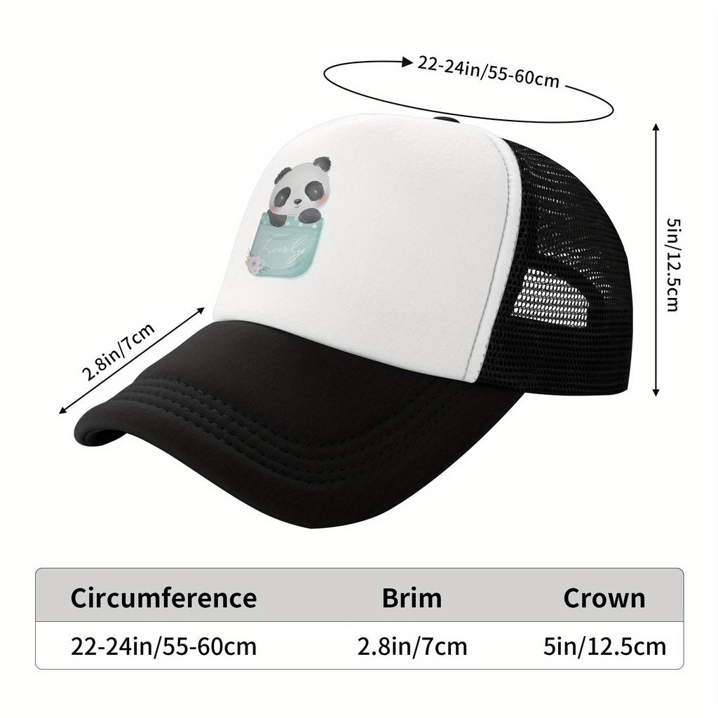 Cute Panda In Pocket Graphic Trucker Hat Breathable Mesh Baseball Cap Casual Adult Headwear
