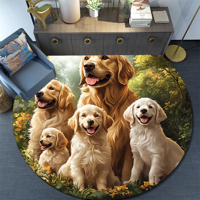 Golden Retriever Round Area Rug,Carpet Rug for Living Room Bedroom Sofa Playroom Decor,Non-slip Floor Mat