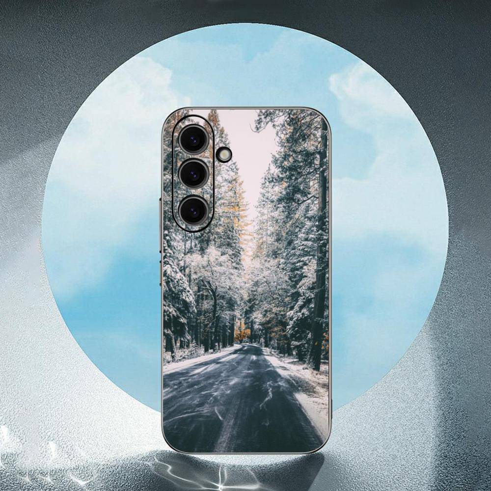 Landscape Winter Light Luxury Black Phone Case For Samsung Galaxy S23 S24 S25 Ultra S22 Plus S21