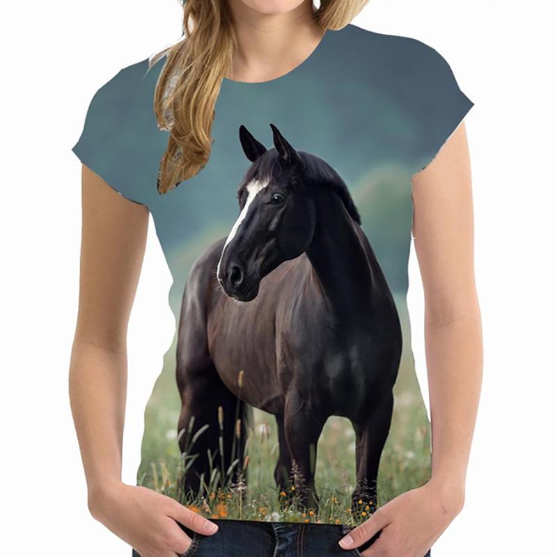 Summer Round Neck 3D Print Horse Pattern Top Fashionable Casual Short Sleeved Women's T-shirts