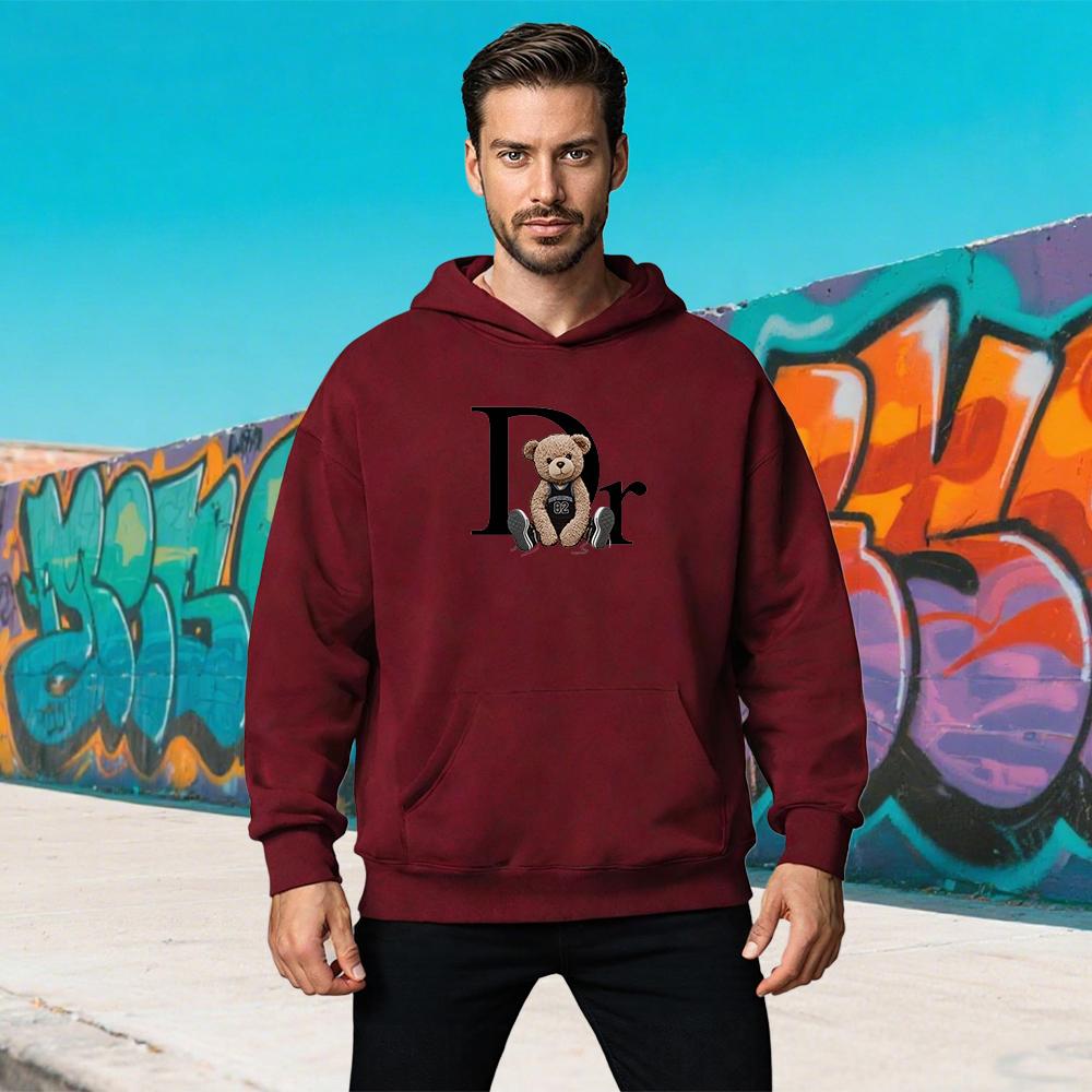 Unisex Letter Bear Print Hoodie Pullover Casual Christmas Fashion Loose Street Wear Monochrome Skateboard New Autumn Sweatshirt
