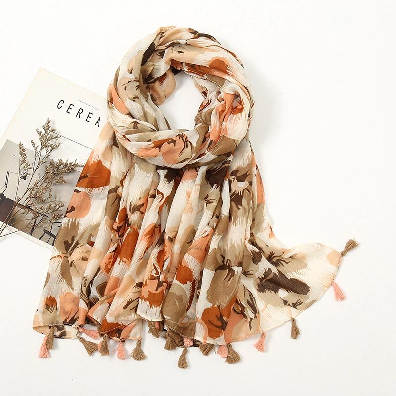 Color Printed Tassel Scarf Bohemian Stitching Shawl Seaside Travel Vacation Sunscreen