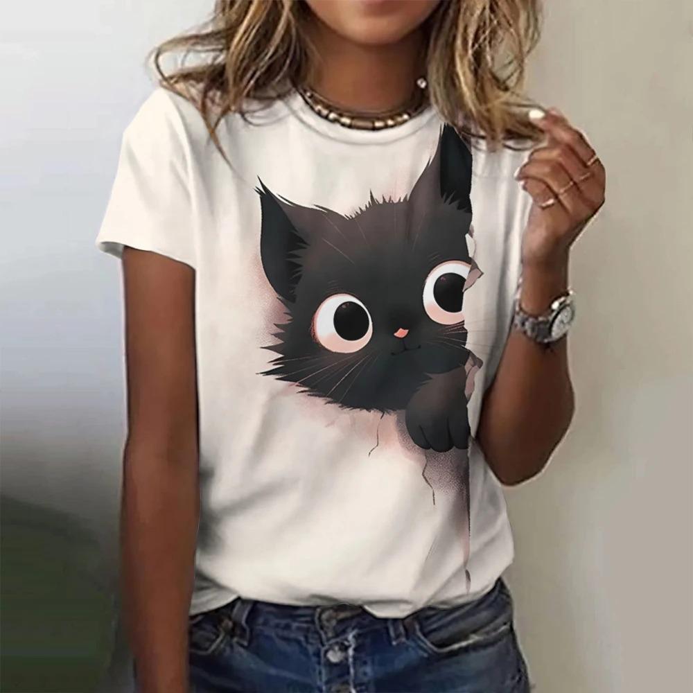 3D Printed Cute Animal Cat Print Women's Casual Round Neck Short Sleeved T-shirt