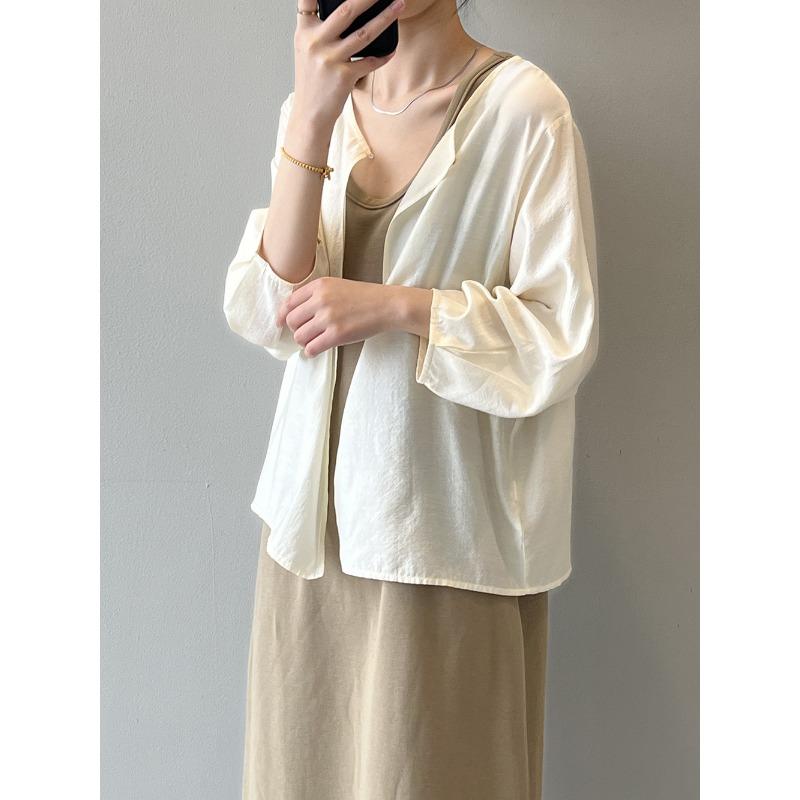 Round Neck One Button Sun Shirt Women's Spring and Summer Loose Cardigan Seven-tenths Sleeve Cardigan