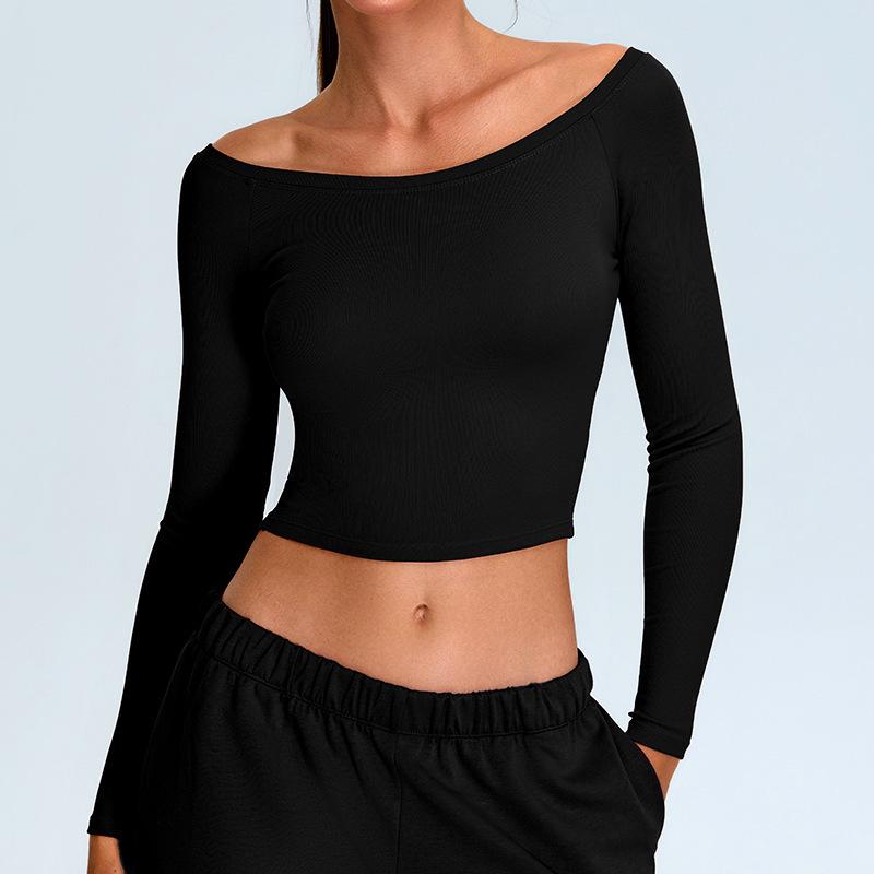 Women s One-Shoulder Quick-Dry Ribbed Yoga Top, Long-Sleeve Fitness & Pilates Tee M чёрный