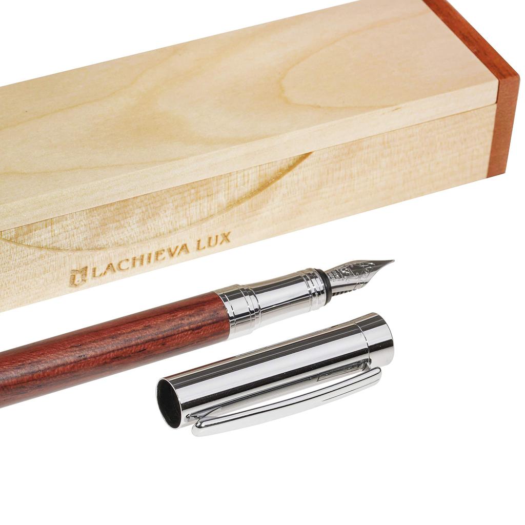 LACHIEVA LUX Luxury Writing Natural Karin Wood Fountain Pen with Gift Set Instruments German-Made Nib, (Karin)