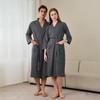 Women's Plus Size Quick-Dry Black Waffle Bathrobe with Three-Quarter Sleeves - Summer Thin