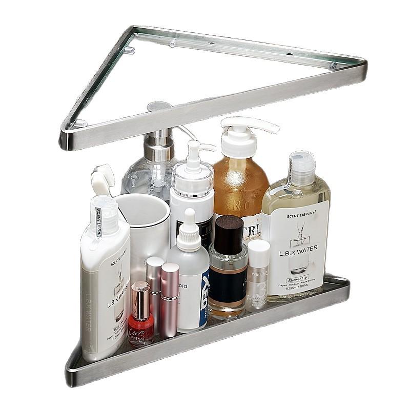 304 Stainless Steel Gunmetal Gray Corner Bathroom Glass Shelf