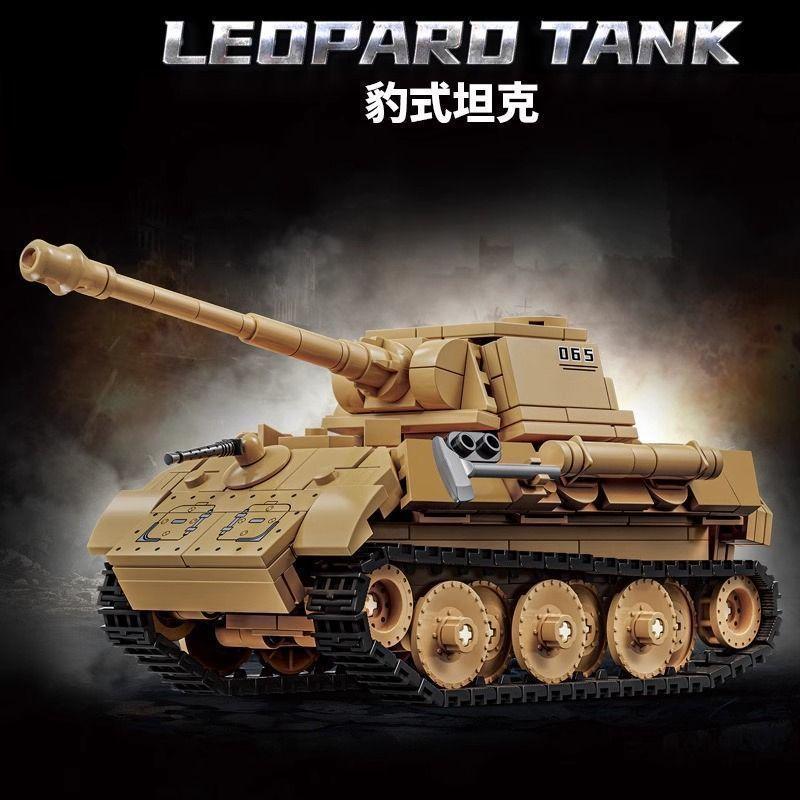 German Leopard tank 66065 assembled into a Chinese building model of a World War II military Tiger armored vehicle as a birthday