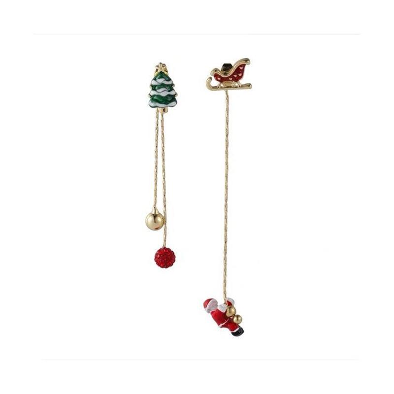 Cross-border Hot-Selling Christmas Series: Asymmetrical Santa Claus & Christmas Tree Tassel Earrings