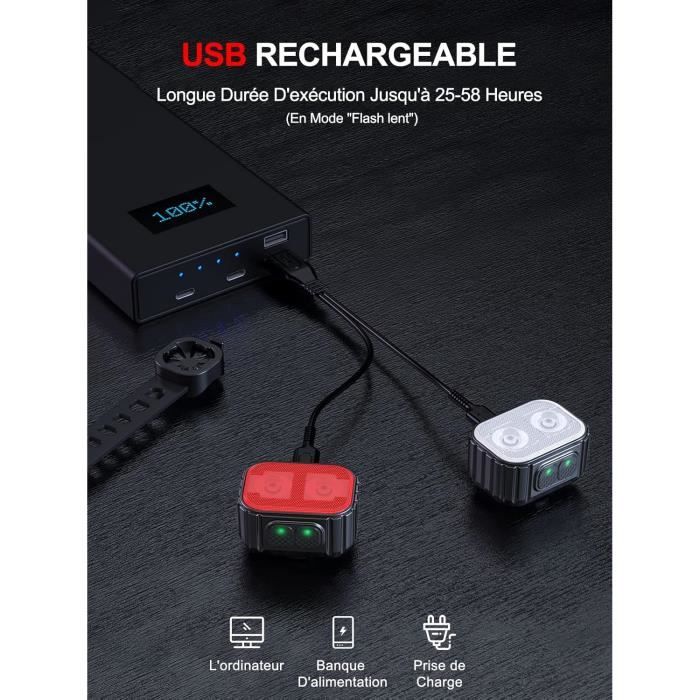 CIRYCASE Lumiere Velo Avant et Arriere,8 + 12 Modes d'Éclairage Lampe Vélo LED Étanche IPX6