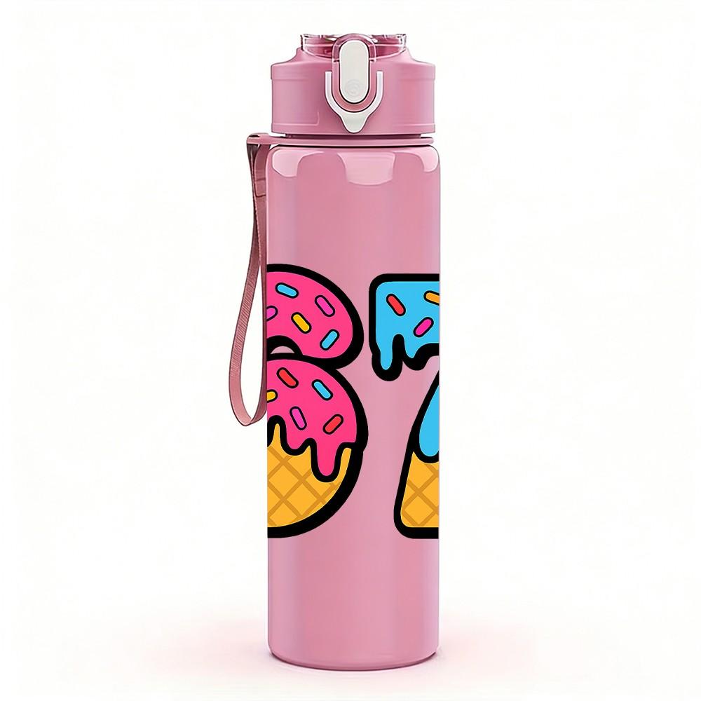 1PC Donut Number Sixty Seven 750ml Color Plastic Sports Water Bottle Leakproof Flip Straw Lid Suitable for Sports Office Home Use